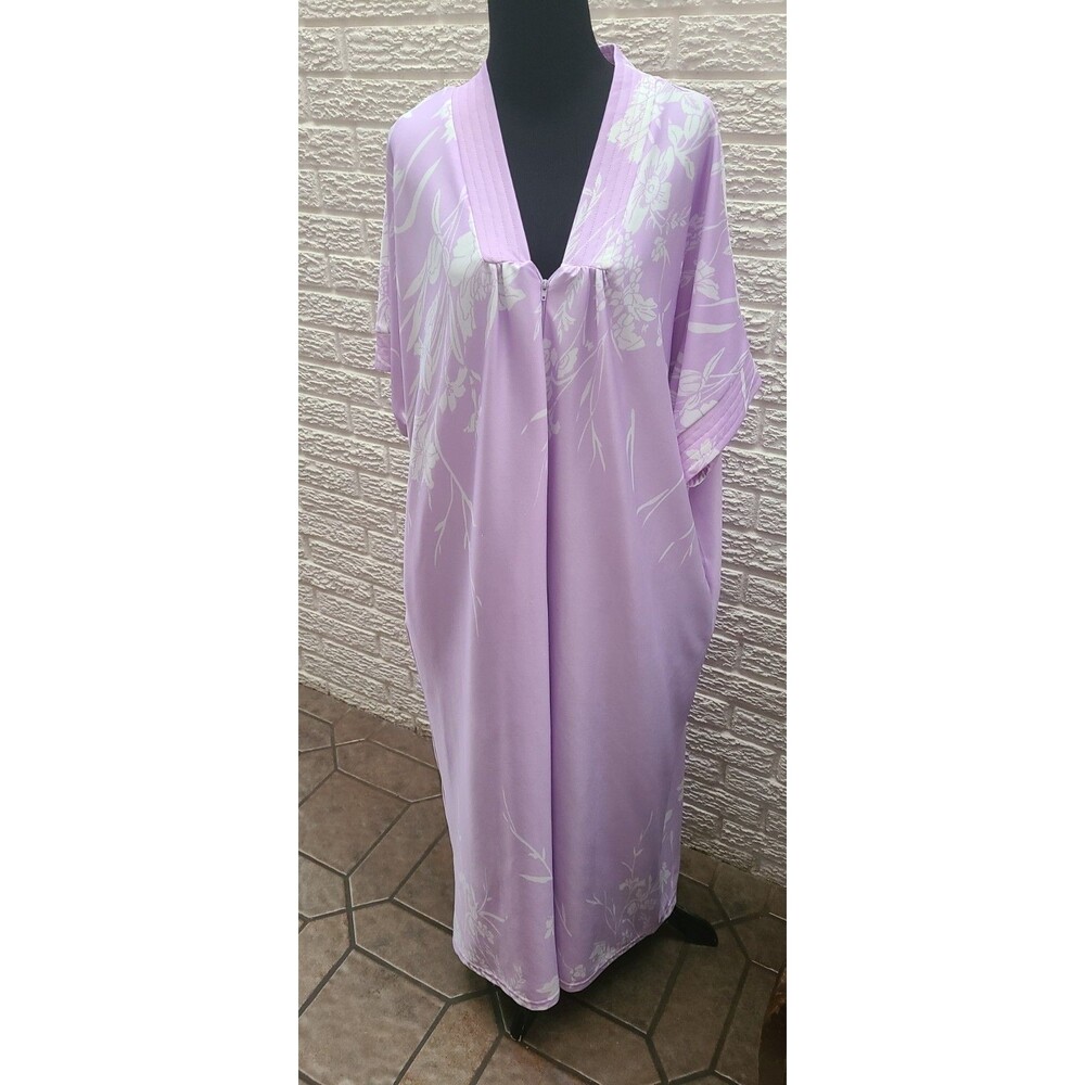 Anthony Richards  House Dress Women XL Purple Excellent zip Front Muumuu Floral